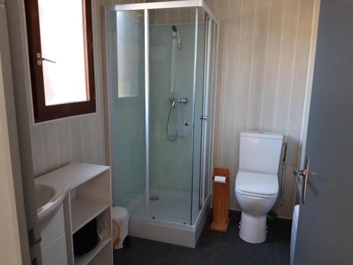 吕奥姆Ombre d'été的带淋浴、卫生间和盥洗盆的浴室