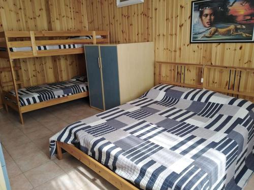 AntronapianaCasa vacanza Miralago的一间卧室配有一张床和两张双层床。