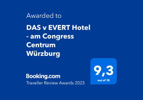 维尔茨堡DAS v EVERT Hotel - am Congress Centrum Würzburg的das v事件酒店的屏幕显示,带有蓝色的屏幕