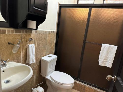 克萨尔特南戈Apartamento #2 Portal de Occidente的浴室配有卫生间、盥洗盆和淋浴。