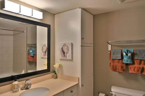 默特尔比奇Spectacular Ocean Front Real 1 Bedroom Condo, 2 Ba的一间带水槽和镜子的浴室