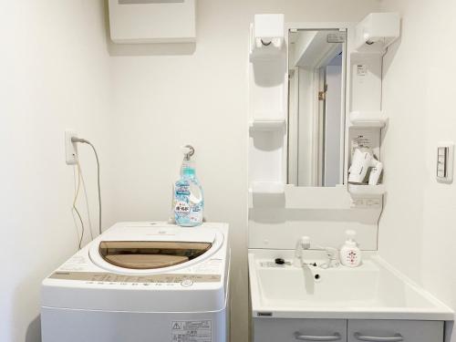 东京PRISM Inn Komagata Asakusa的一间带洗衣机和水槽的浴室