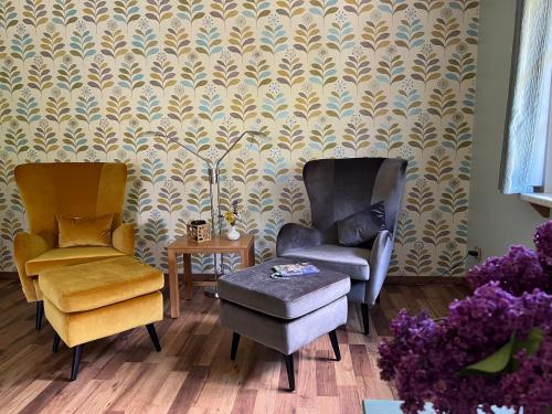 马尔尼茨Haus Seebach的客厅配有两把椅子和一张桌子