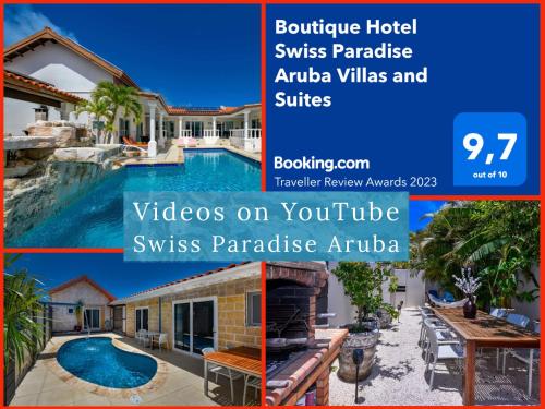 棕榈滩Boutique Hotel Swiss Paradise Aruba Villas and Suites的游泳池别墅照片的拼贴