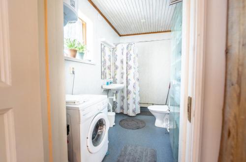 吕勒奥Luleå Village Cabin的一间带洗衣机和卫生间的浴室