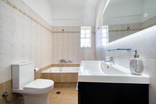 拉夫里翁Sea & Mountain Apartment的浴室配有卫生间、盥洗盆和浴缸。