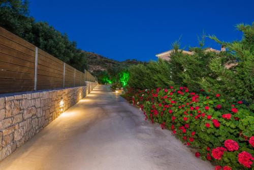 卡拉马孔Romanza II Luxury Villa的花卉和挡墙的步道