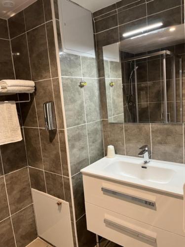 比埃什河畔阿斯普尔奥特莱普雷维斯旅馆的一间带水槽和淋浴的浴室