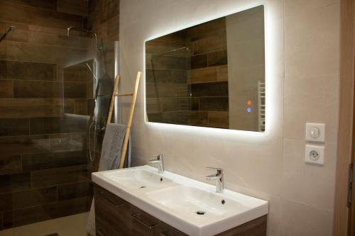 A l’orée du Vuache的一间带水槽和镜子的浴室