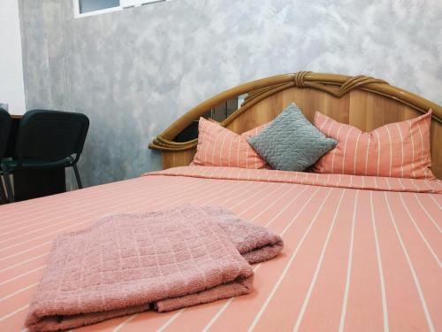 皮特什蒂Casa Agape的一张带粉色毯子和枕头的床