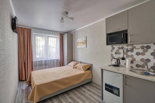 阿拉木图Апарт 33的酒店客房设有床和水槽