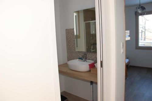 昂塞勒ANCELLE TAILLAS RDC CHALET的一间带水槽和镜子的浴室