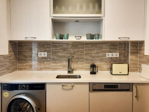 达特恰Ertem Apart的厨房配有水槽和洗衣机