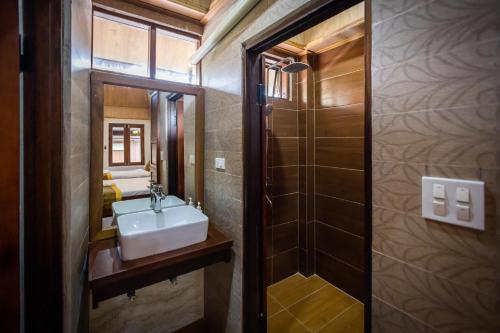 琅勃拉邦Villa Mira Heritage的一间带水槽和镜子的浴室