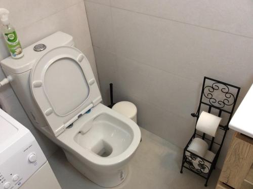 Pardes H̱annaהמקום של מוש的浴室配有白色卫生间和盥洗盆。