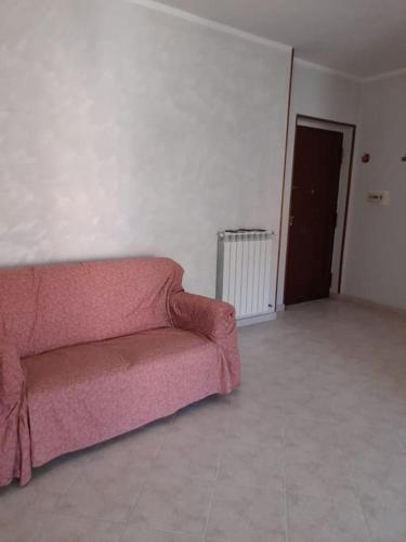 卡萨尔诺沃-迪拿波里Appartamento con parcheggio gratuito all'interno的客厅里一张粉红色的沙发