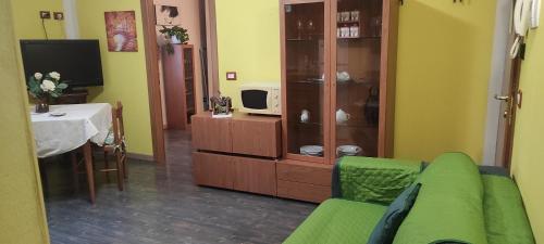 MiazzinaCà Pinotta的客厅配有绿色沙发和电视