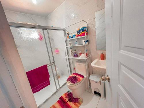 Villa IsabelaAcogedora casa de 2 habitaciones的带淋浴和卫生间的小浴室