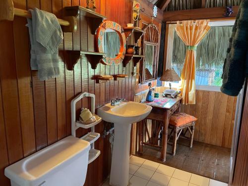 锡瓦塔塔内霍Bungalows Tree Tops - Adults Only的一间带水槽、卫生间和镜子的浴室