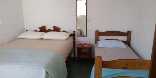 德尔菲诺波利斯Pousada Sítio São Pedro的小房间设有两张床和镜子
