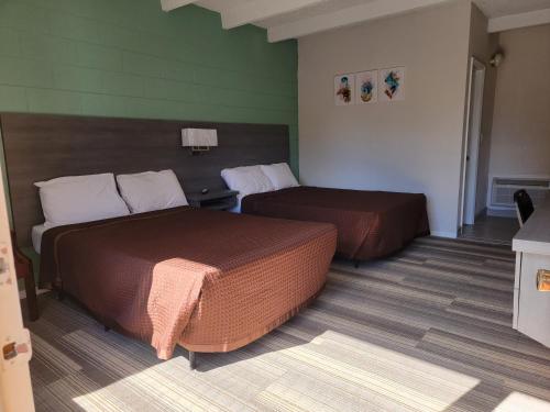 温特黑文Budget Inn Winter Haven Auburndale的一间酒店客房,房间内设有两张床