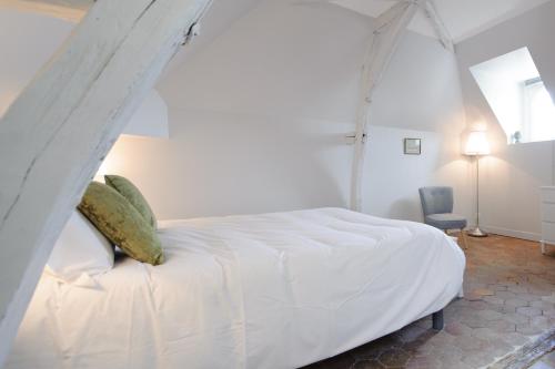 桑斯Villa Clément Sens Appart'Hotel的一间卧室配有一张带天蓬的白色床