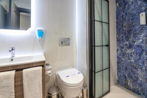 伊斯坦布尔The Omiya Hotel的一间带卫生间和水槽的浴室