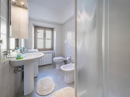 卡罗达诺英弗雷Alpi Apuane Panoramic Apartment的白色的浴室设有水槽和卫生间。
