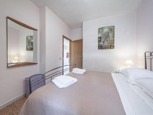 卡罗达诺英弗雷Alpi Apuane Panoramic Apartment的一间白色卧室,配有两张床和镜子