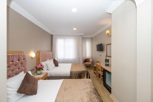 伊斯坦布尔安卡大酒店的酒店客房设有两张床和电视。