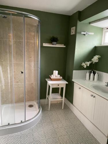 埃文河畔布拉德福'Downtown' @ Terracotta Court的带淋浴和盥洗盆的浴室