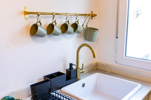 巴伦西纳德拉孔塞普西翁Apartamentos Gaviota的厨房配有水槽和一束锅碗瓢盆