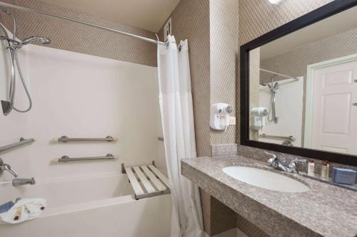 绍姆堡Wingate by Wyndham Schaumburg的一间带水槽、浴缸和镜子的浴室