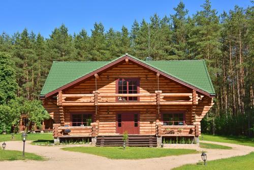 维尔纽斯Pušų Šlamesy的小木屋,设有绿色屋顶