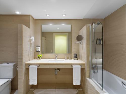 EsteponaH10埃斯特波纳宫酒店的一间带水槽、淋浴和镜子的浴室