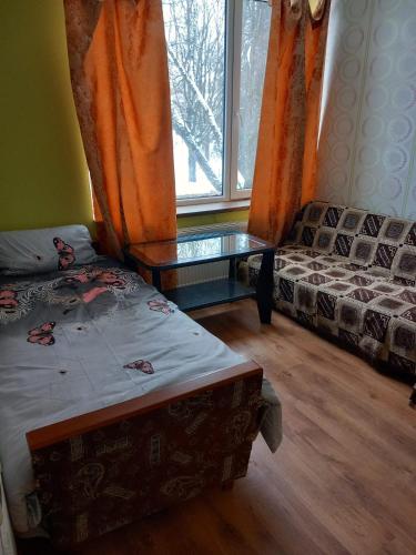 巴尔维Balvu Centrs 2 Partizanu iela 10的客房设有床、沙发和窗户。