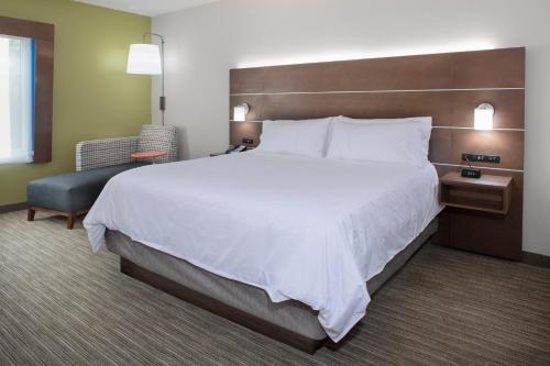 AldenHoliday Inn Express & Suites - King George - Dahlgren, an IHG Hotel的酒店客房带一张大床和一把椅子