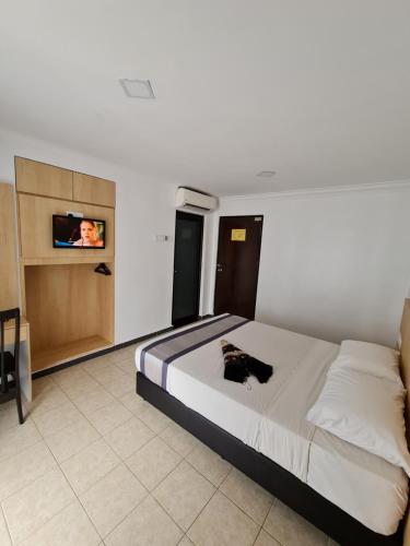 瓜拉丁加奴DSH Batu Burok Beach Resort的一间卧室配有一张床,墙上配有电视