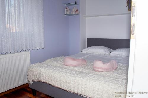 别洛瓦尔Apartment Heart of Bjelovar的一间卧室,床上有两双粉红色的鞋