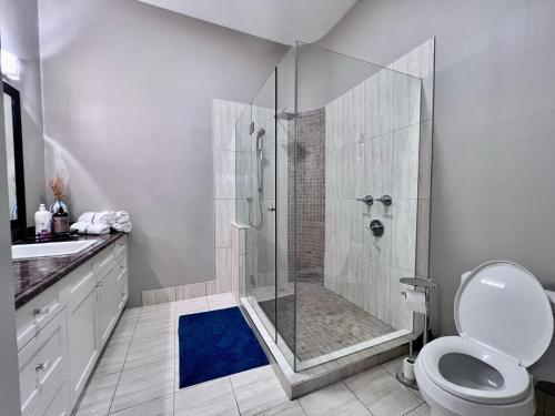 西温哥华Kia Oceanview Property的带淋浴、卫生间和盥洗盆的浴室