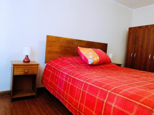 帕尼马维达Hostel Casa Descanso Natural的一间卧室配有红色的床和红色毯子
