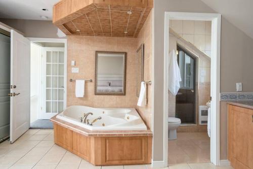莫兰高地Majestic Retreat in the Laurentians的带浴缸和卫生间的大型浴室