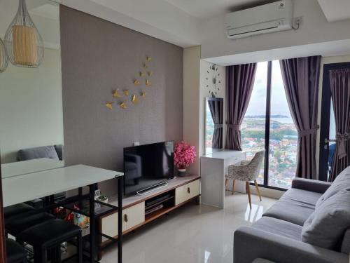 巴淡岛中心Amazing view 2 bedrooms new apartment的带沙发和电视的客厅