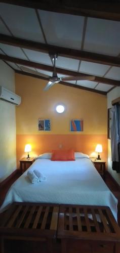 格拉纳达卡萨巴塞罗那酒店的一间卧室配有一张带两盏灯的大型白色床。