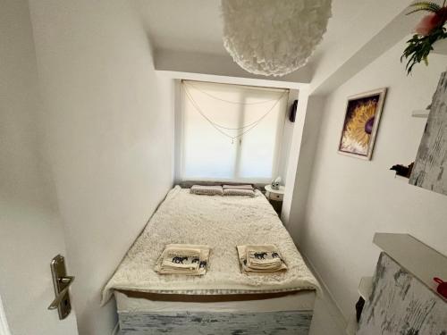 克尔贾利Town Place Apartment的小房间设有一张带窗户的床
