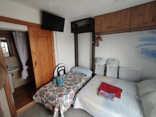 Arico el NuevoBLUE SEA. TONY FRÍAS. LAS ERAS. ARICO - TENERIFE.的一间卧室配有两张床和电视。