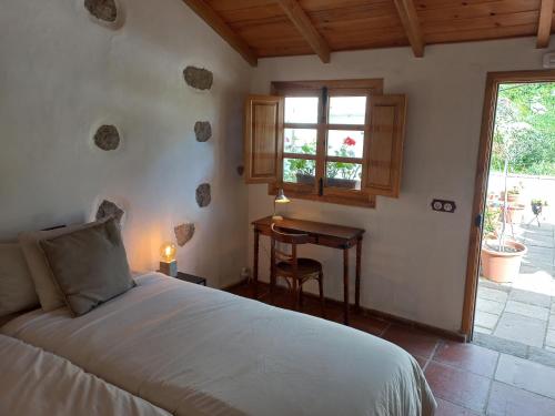 圣克鲁斯-德特内里费Casa Rural Chamorga的一间卧室配有一张床、一张书桌和一个窗户。