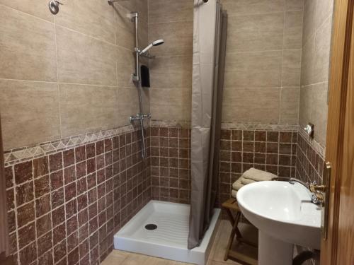 圣克鲁斯-德特内里费Casa Rural Chamorga的带淋浴和盥洗盆的浴室