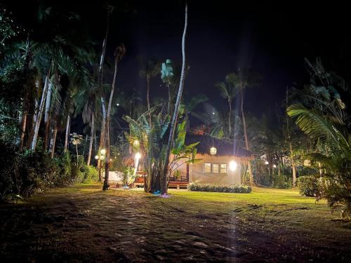 拉斯特拉纳斯Playa Bonita 4 minute walk from our private Villa Anantara Bonita的棕榈树环绕的夜晚房屋