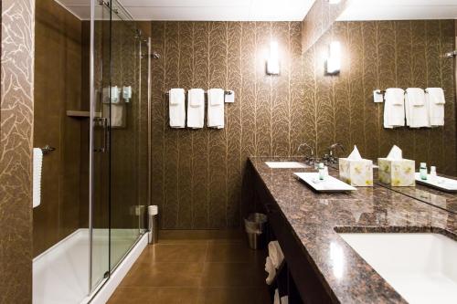 卡尔加里布莱克福特酒店的一间带水槽和淋浴的浴室